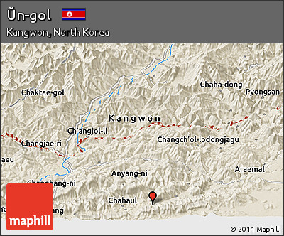 Shaded Relief Panoramic Map of Ŭn-gol
