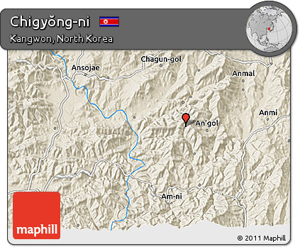 Shaded Relief 3D Map of Chigyŏng-ni