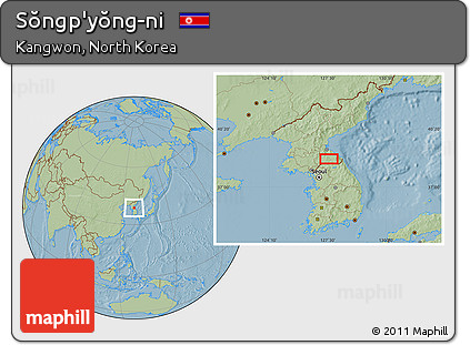 Savanna Style Location Map of Sŏngp'yŏng-ni, hill shading
