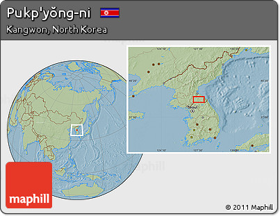 Savanna Style Location Map of Pukp'yŏng-ni, hill shading
