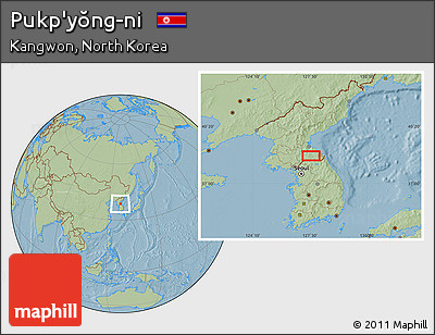 Savanna Style Location Map of Pukp'yŏng-ni, hill shading