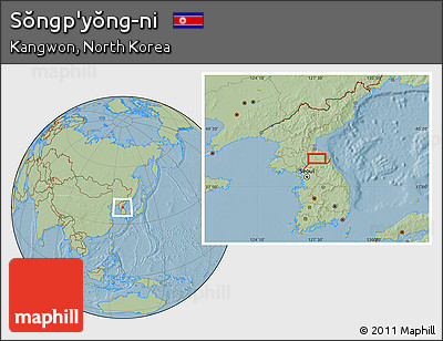 Savanna Style Location Map of Sŏngp'yŏng-ni, hill shading
