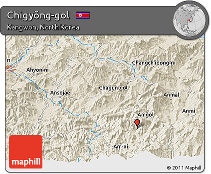 Shaded Relief Panoramic Map of Chigyŏng-gol