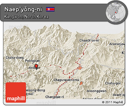 Shaded Relief Panoramic Map of Naep'yŏng-ni
