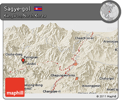 Shaded Relief Panoramic Map of Sagye-gol