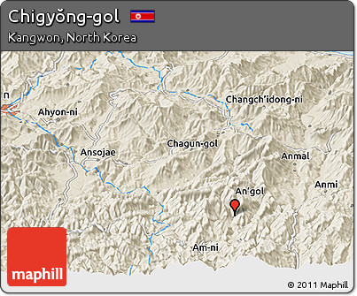 Shaded Relief Panoramic Map of Chigyŏng-gol