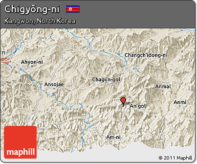 Shaded Relief Panoramic Map of Chigyŏng-ni