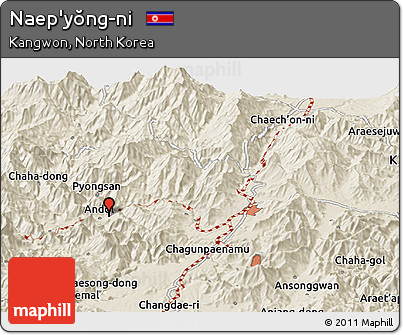 Shaded Relief Panoramic Map of Naep'yŏng-ni