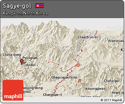 Shaded Relief Panoramic Map of Sagye-gol