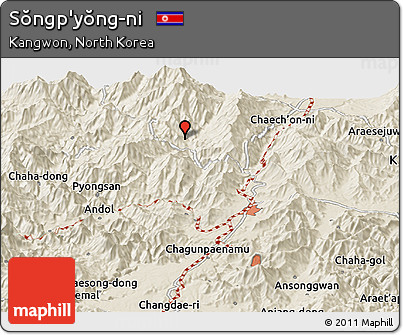 Shaded Relief Panoramic Map of Sŏngp'yŏng-ni