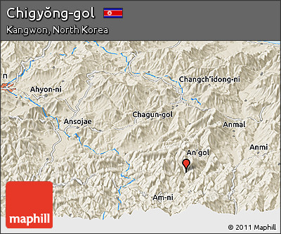 Shaded Relief Panoramic Map of Chigyŏng-gol