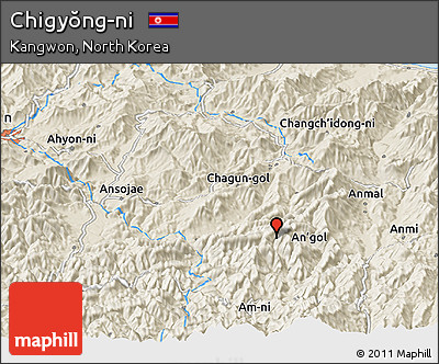 Shaded Relief Panoramic Map of Chigyŏng-ni