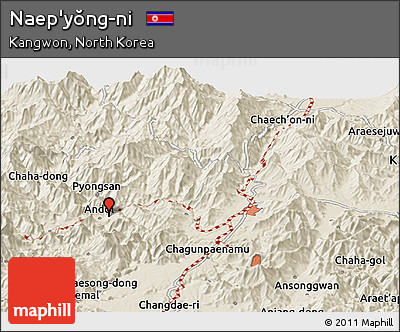 Shaded Relief Panoramic Map of Naep'yŏng-ni