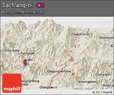 Shaded Relief Panoramic Map of Sach'ang-ni