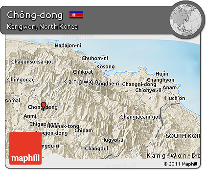 Shaded Relief Panoramic Map of Chŏng-dong