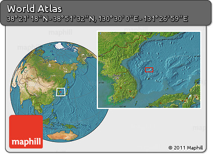 Satellite Location Map of the Area around 38° 36' 25" N, 130° 58' 29" E