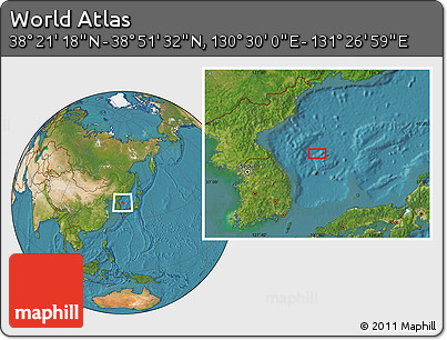 Satellite Location Map of the Area around 38° 36' 25" N, 130° 58' 29" E