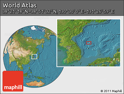 Satellite Location Map of the Area around 38° 36' 25" N, 130° 58' 29" E