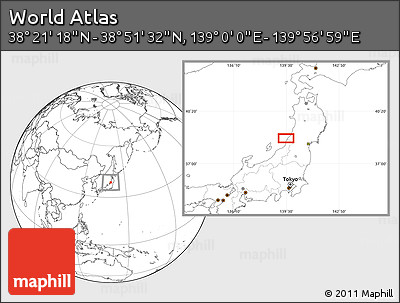 Blank Location Map of the Area around 38° 36' 25" N, 139° 28' 29" E