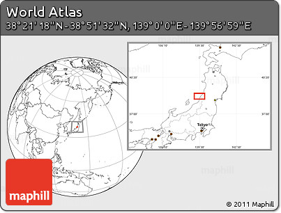 Blank Location Map of the Area around 38° 36' 25" N, 139° 28' 29" E