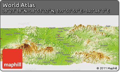 Physical Panoramic Map of the Area around 38° 36' 25" N, 140° 19' 29" E