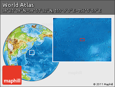 Physical Location Map of the Area around 38° 36' 25" N, 155° 37' 30" E