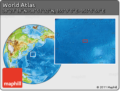 Physical Location Map of the Area around 38° 36' 25" N, 155° 37' 30" E