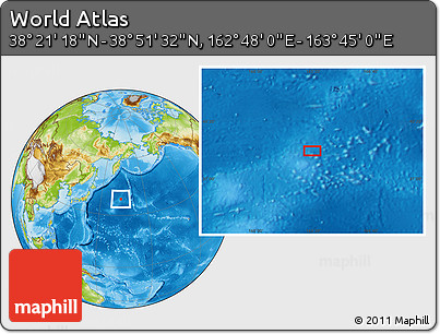 Physical Location Map of the Area around 38° 36' 25" N, 163° 16' 30" E