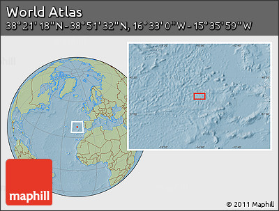 Savanna Style Location Map of the Area around 38° 36' 25" N, 16° 4' 29" W, hill shading