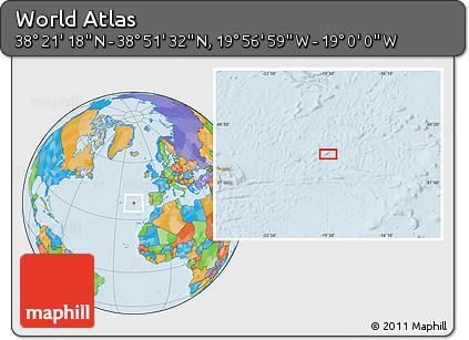 Political Location Map of the Area around 38° 36' 25" N, 19° 28' 30" W