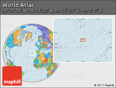 Political Location Map of the Area around 38° 36' 25" N, 19° 28' 30" W