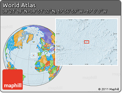 Political Location Map of the Area around 38° 36' 25" N, 19° 28' 30" W