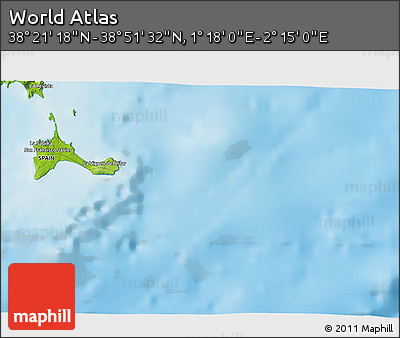 Physical 3D Map of the Area around 38° 36' 25" N, 1° 46' 29" E