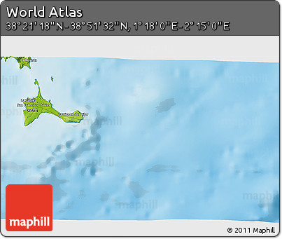 Physical 3D Map of the Area around 38° 36' 25" N, 1° 46' 29" E