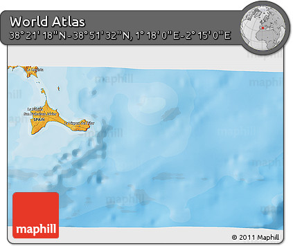 Political 3D Map of the Area around 38° 36' 25" N, 1° 46' 29" E