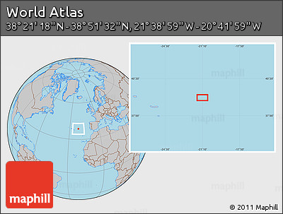 Gray Location Map of the Area around 38° 36' 25" N, 21° 10' 29" W