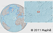 Gray Location Map of the area around 38° 36' 25" N, 21° 10' 29" W, hill shading