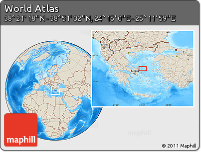 Shaded Relief Location Map of the Area around 38° 36' 25" N, 24° 43' 30" E