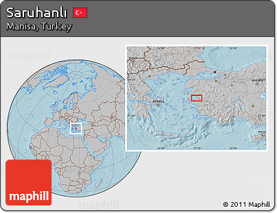 Gray Location Map of Saruhanlı, hill shading
