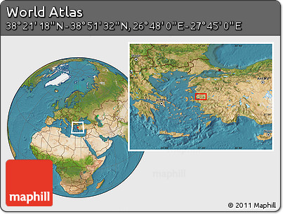 Satellite Location Map of the Area around 38° 36' 25" N, 27° 16' 29" E