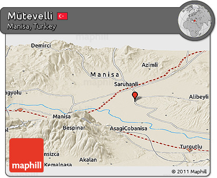 Shaded Relief Panoramic Map of Mütevelli