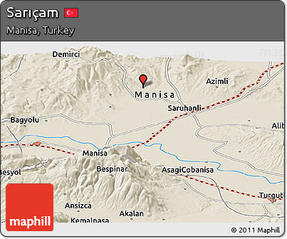 Shaded Relief Panoramic Map of Sarıçam