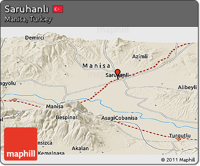 Shaded Relief Panoramic Map of Saruhanlı