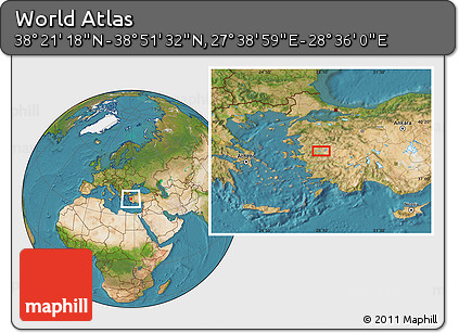 Satellite Location Map of the Area around 38° 36' 25" N, 28° 7' 30" E