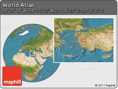 Satellite Location Map of the Area around 38° 36' 25" N, 28° 7' 30" E