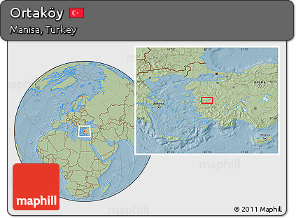 Savanna Style Location Map of Ortaköy, hill shading