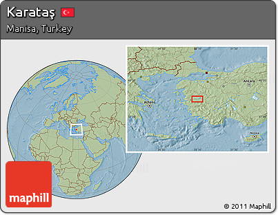 Savanna Style Location Map of Karataş, hill shading