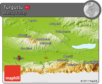 Physical Panoramic Map of Turgutlu