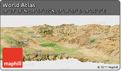 Satellite Panoramic Map of the Area around 38° 36' 25" N, 28° 7' 30" E