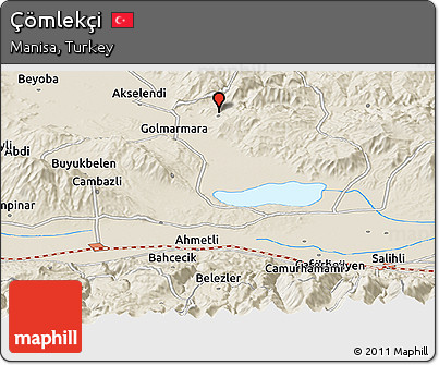 Shaded Relief Panoramic Map of Çömlekçi